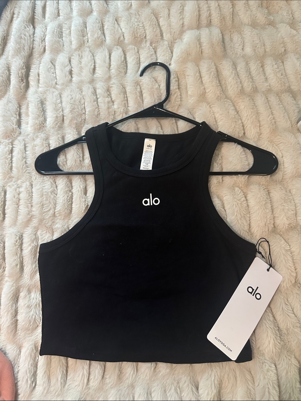 ALO Yoga Black Aspire Tank Ribbed High-Neck Crop Tank Small